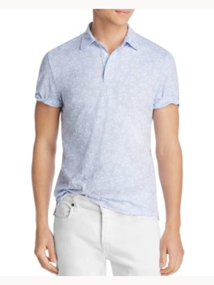Bobbi + Bricka,The Mens Store, The Mens Store Light Blue Floral Print Short Sleeve Polo, Blue, Medium-43-TagM