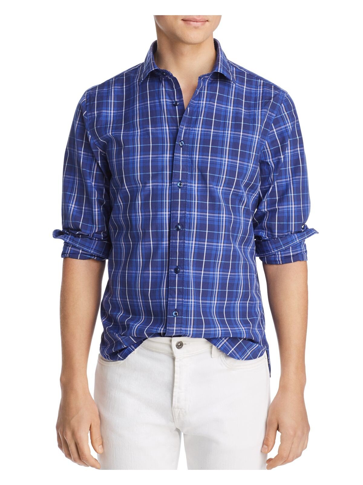 Bobbi + Bricka,The Mens Store, The Mens store Deep Blue Plaid Button-up Shirt, Blue, Medium-43-TagM