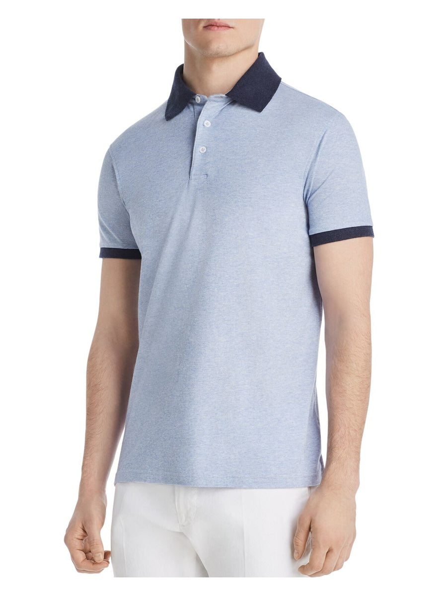 Bobbi + Bricka,Dylan Gray, Dylan Gray Light Blue With Navy Contract Collar Short Sleeve Polo, Blue, Large-44-TagL