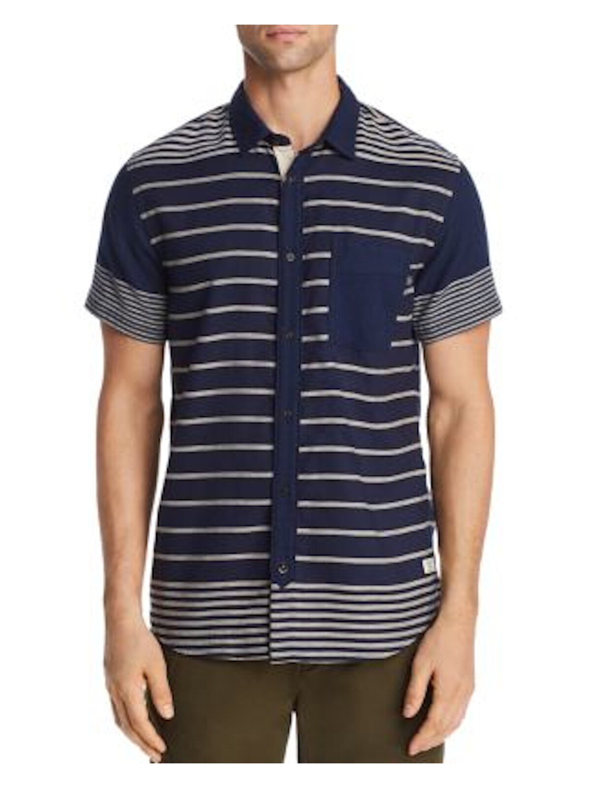 Bobbi + Bricka,Scotch & Soda, Scotch & Soda Navy Striped Shortsleeve Button-up Shirt, Blue, Small-38-TagS