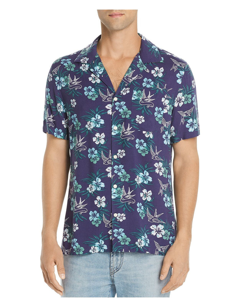 Bobbi + Bricka,Jachs NY, Jachs New York Blue Floral Short Sleeve Button Up Shirt, Blue, Medium-43-TagM
