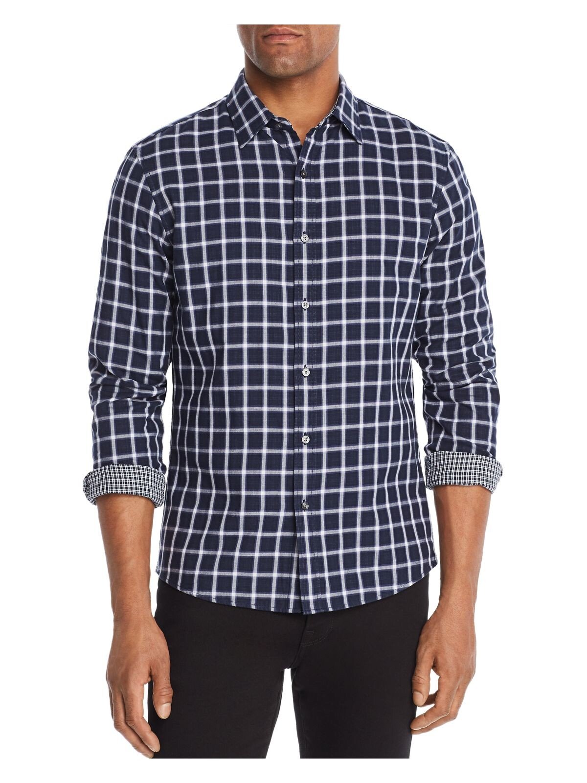 Bobbi + Bricka,Michael Kors, Michael Kors Navy Plaid Slim Fit Button-up Shirt, Blue, Medium-42-TagM
