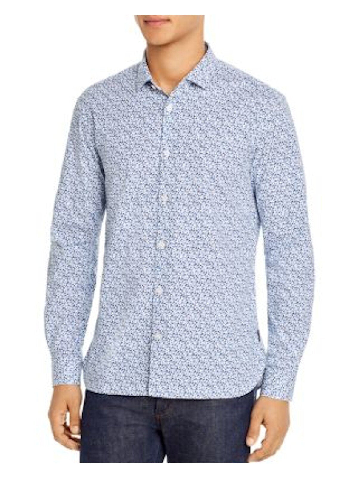 Bobbi + Bricka,John Varvatos, John Varvatos Blue Mini Floral Button Up Shirt, Blue, Medium-44-TagM