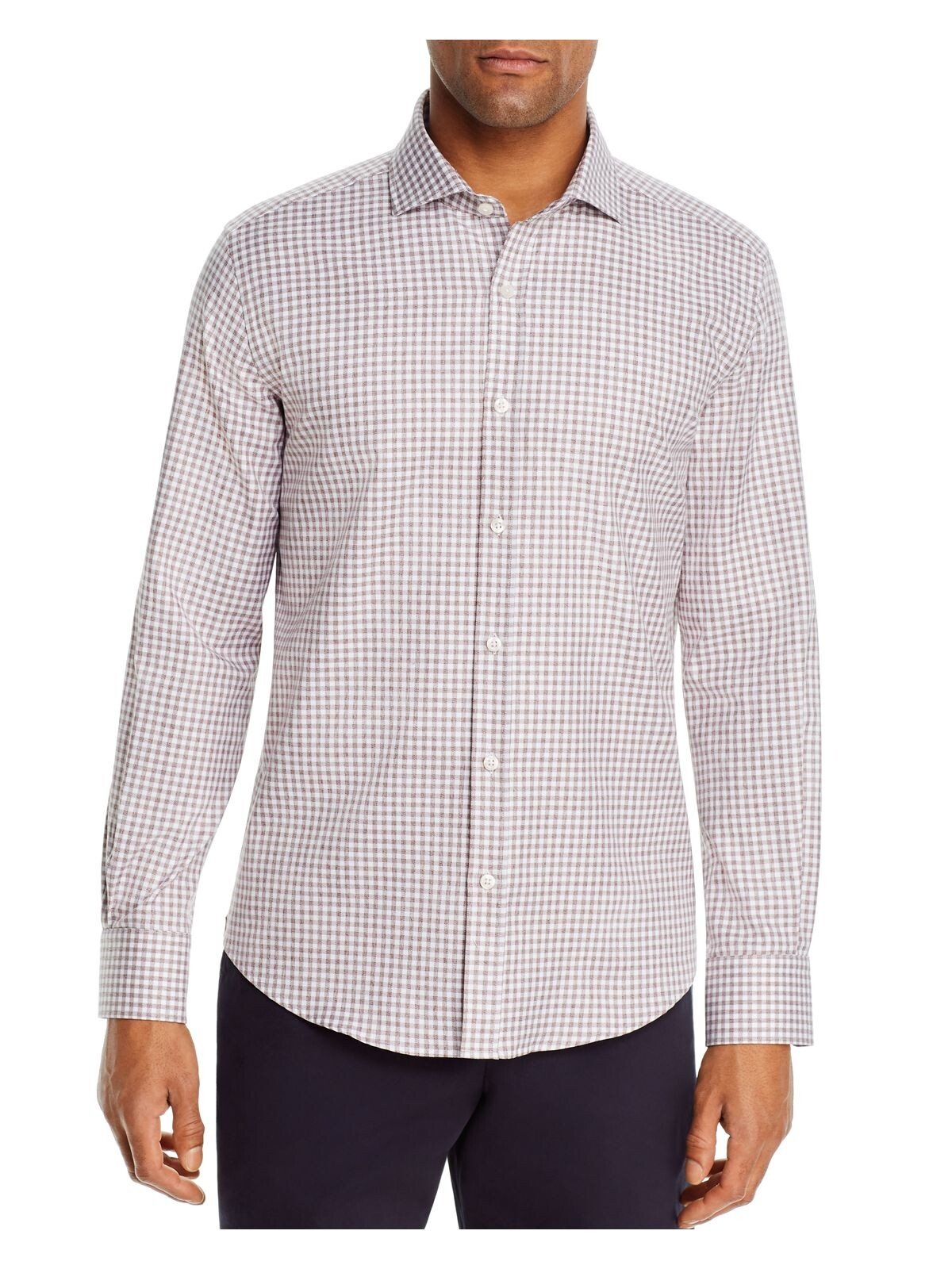 Bobbi + Bricka, Dylan Gray Brown Gingham Work Button-up Shirt, Brown, Small-41-TagS