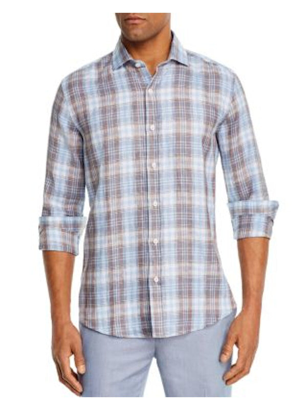 DYLAN GRAY Light Blue Plaid Linen Shirt