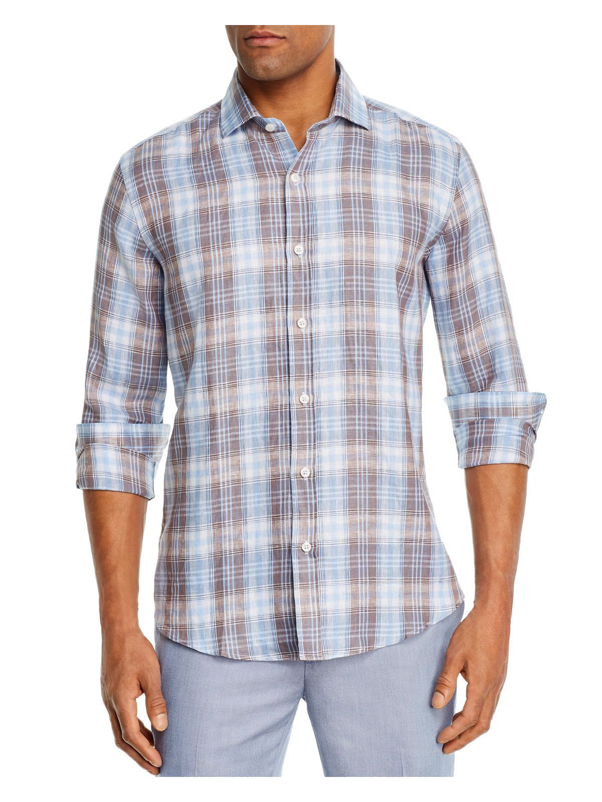 Bobbi + Bricka,Dylan Gray, Dylan Gray Light Blue Plaid Button-up Shirt, Blue, Small-41-TagS