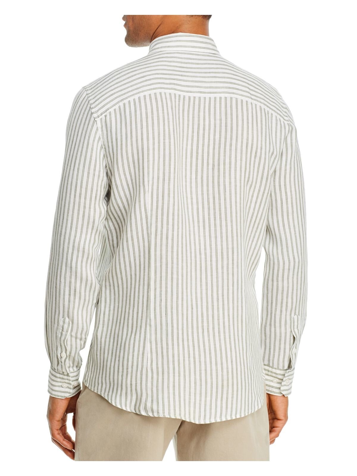 Bobbi + Bricka,The Mens Store, The Mens Store Green Striped Linen Button-Up Shirt, Green, Small-41-TagS