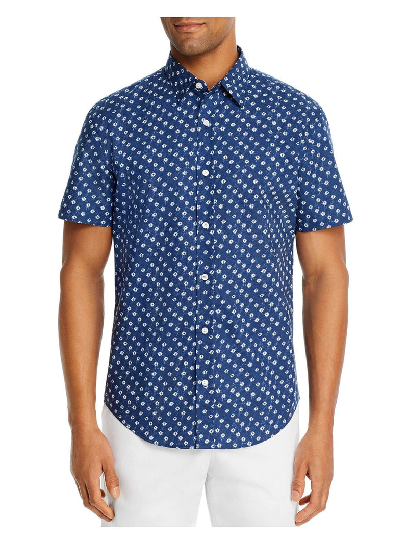 The Mens Store Blue Print Short Sleeve Button Up Shirt