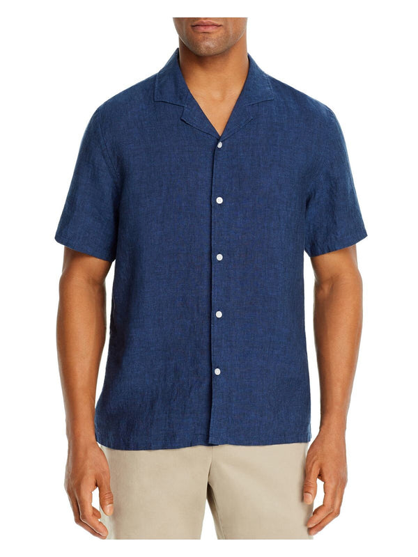 The Mens Store Navy Linen Button Down Shirt