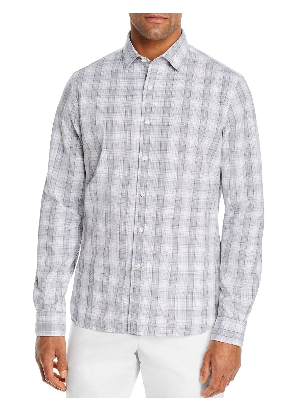 Bobbi + Bricka,The Mens Store, The Mens store Light Grey Windowpane Plaid Button-up Shirt, Grey, Medium-42-TagM