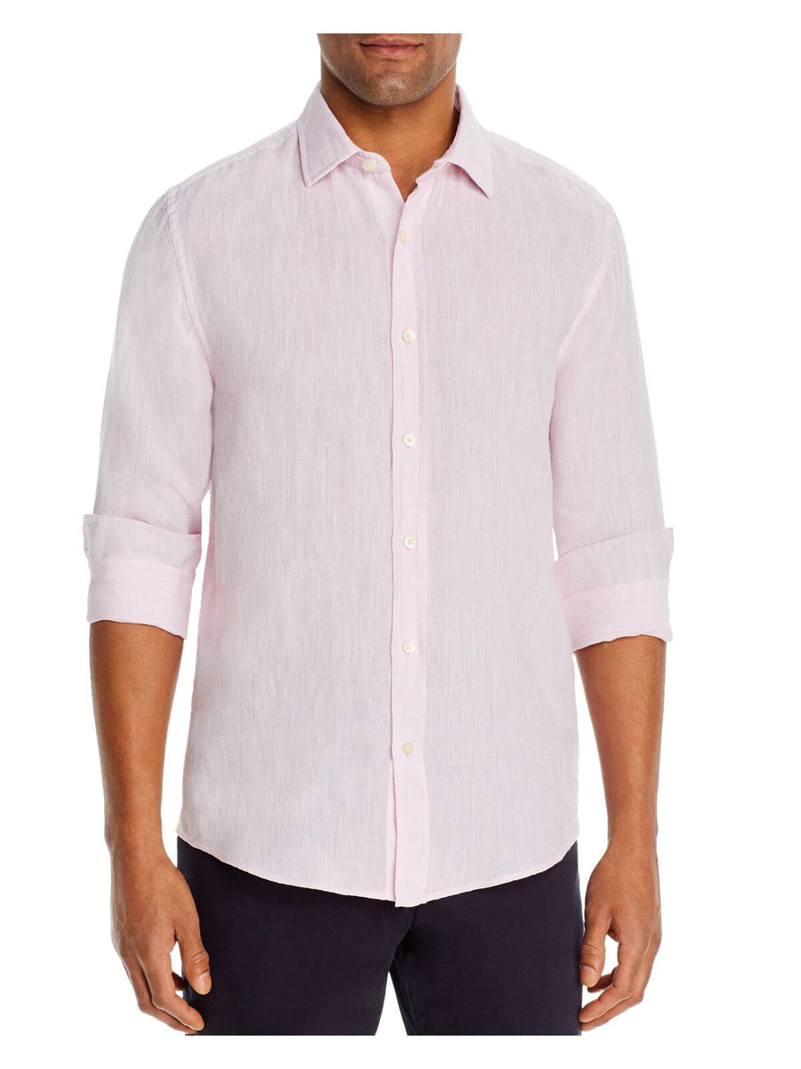 The Mens Store,The Mens Store, The Mens Store Pink Linen Button Up Shirt, Pink, Medium-43-TagM