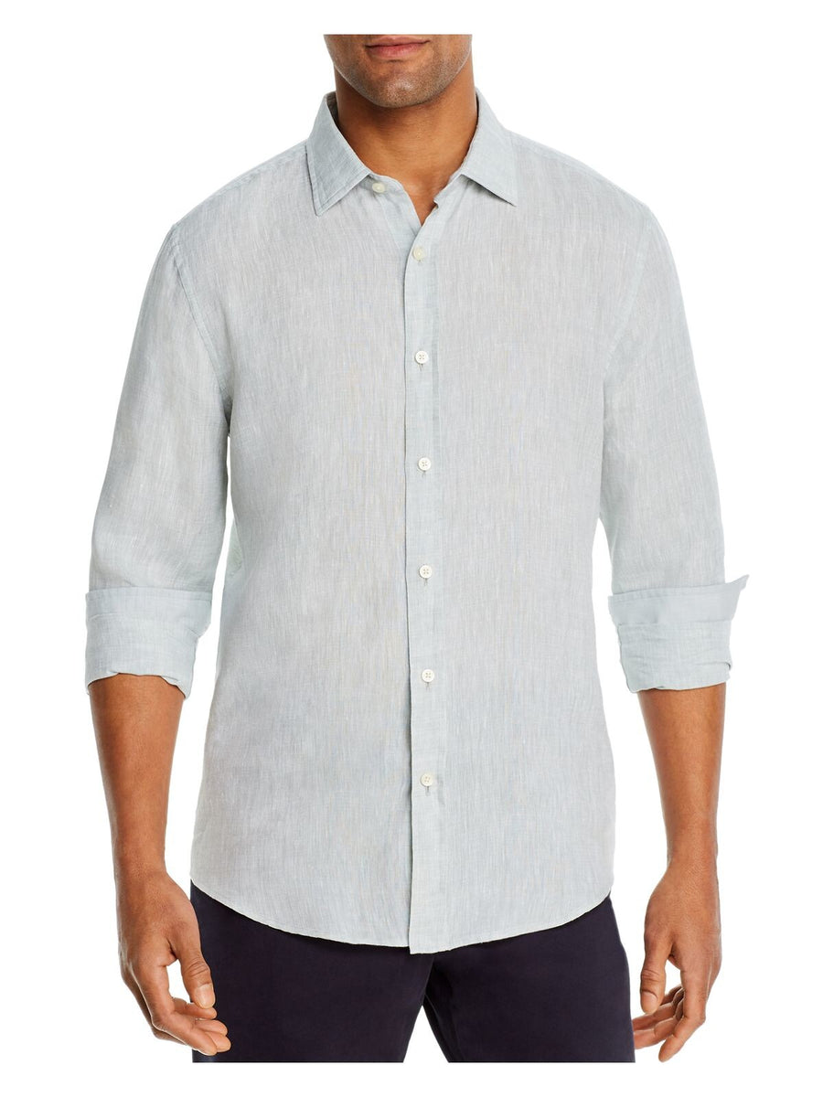 The Mens Store,The Mens Store, The Mens Store Pastel Green Linen Button Up Shirt, Green, Extra Large-51-TagXL