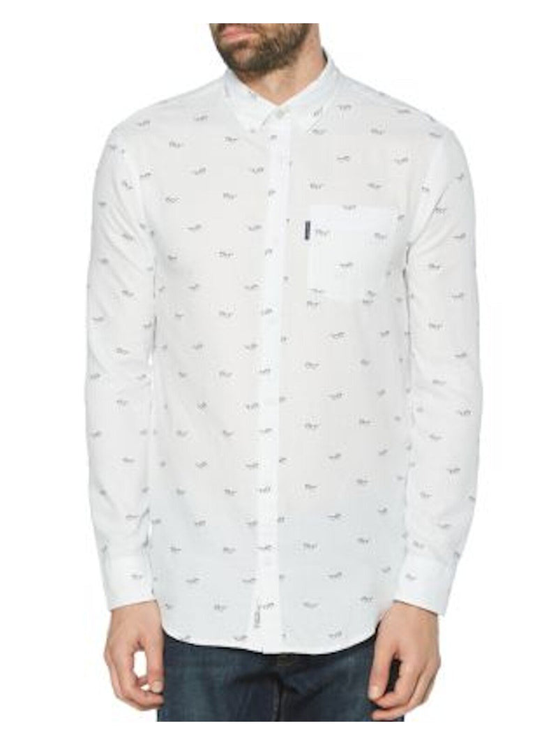 Penguin Mens White Glasses Printed Longsleeve Button Up Shirt