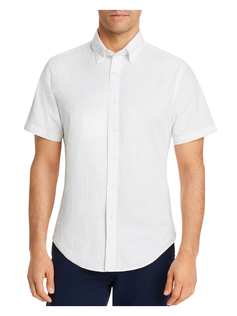 Bobbi + Bricka,The Mens Store, The Mens Store White Textured Short Sleeve Button Down Shirt, White, Medium-42-TagM