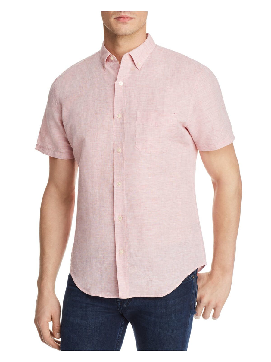 Bobbi + Bricka, The Mens Store Pink Short Sleeve Button Up Shirt, Pink, Large-46-TagL