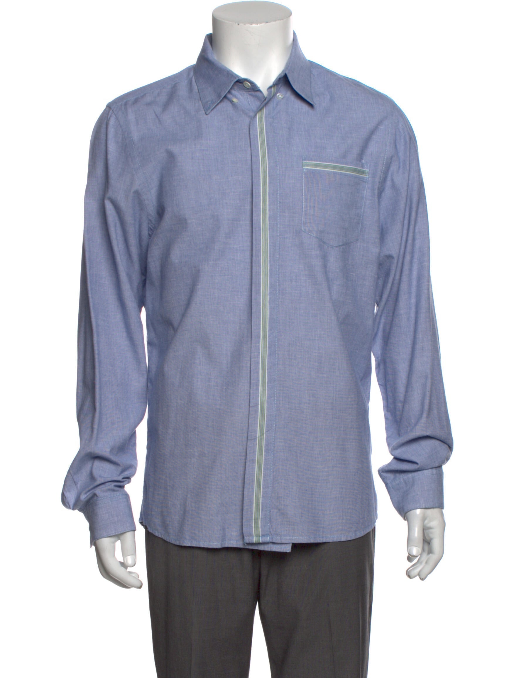 The RealReal,Burkman, Burkman Bros Blue with Green Stripe Button Up Shirt, Blue, Medium-44-TagM