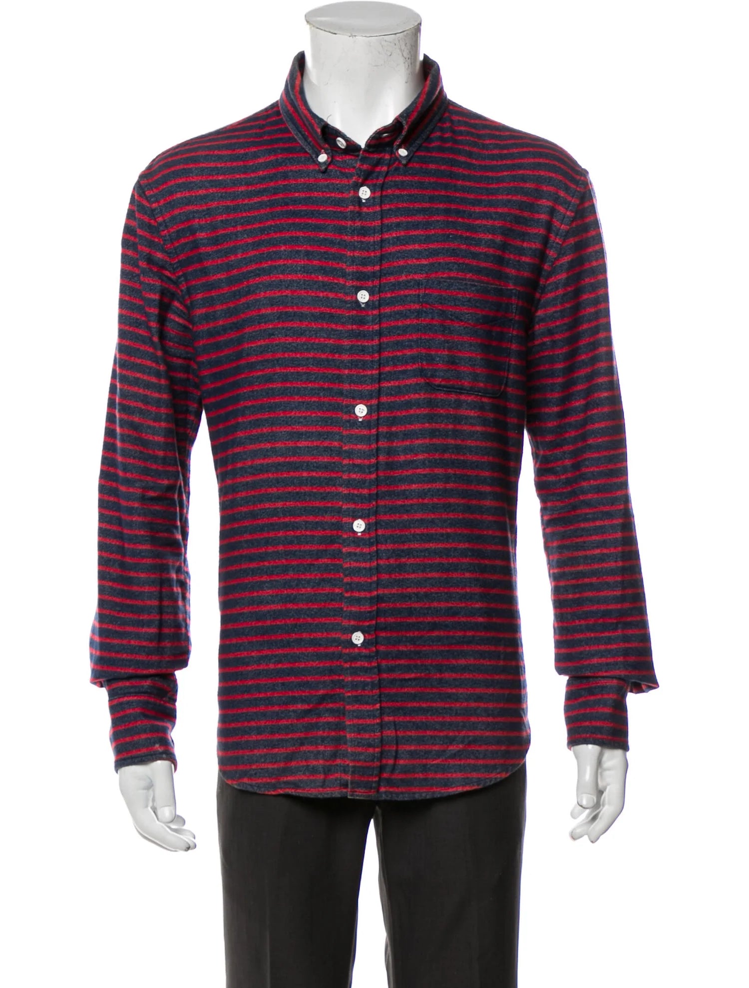 The RealReal,Band of Outsiders, Band of Outsiders Navy And Red Horizontal Striped Flannel Button Up Shirt With Front Chest Pocket, Red, Medium-43-Tag3