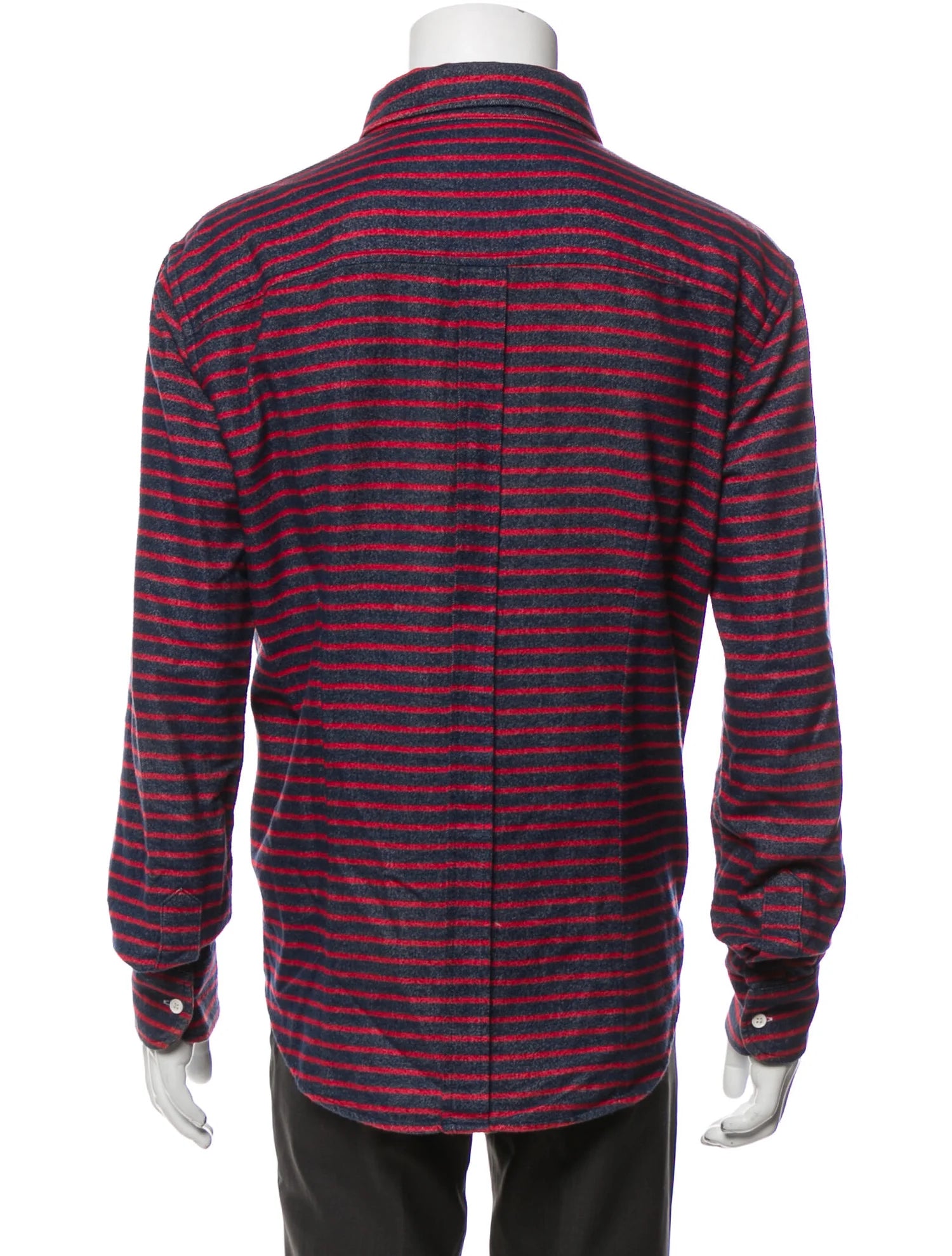 The RealReal,Band of Outsiders, Band of Outsiders Navy And Red Horizontal Striped Flannel Button Up Shirt With Front Chest Pocket, Red, Medium-43-Tag3