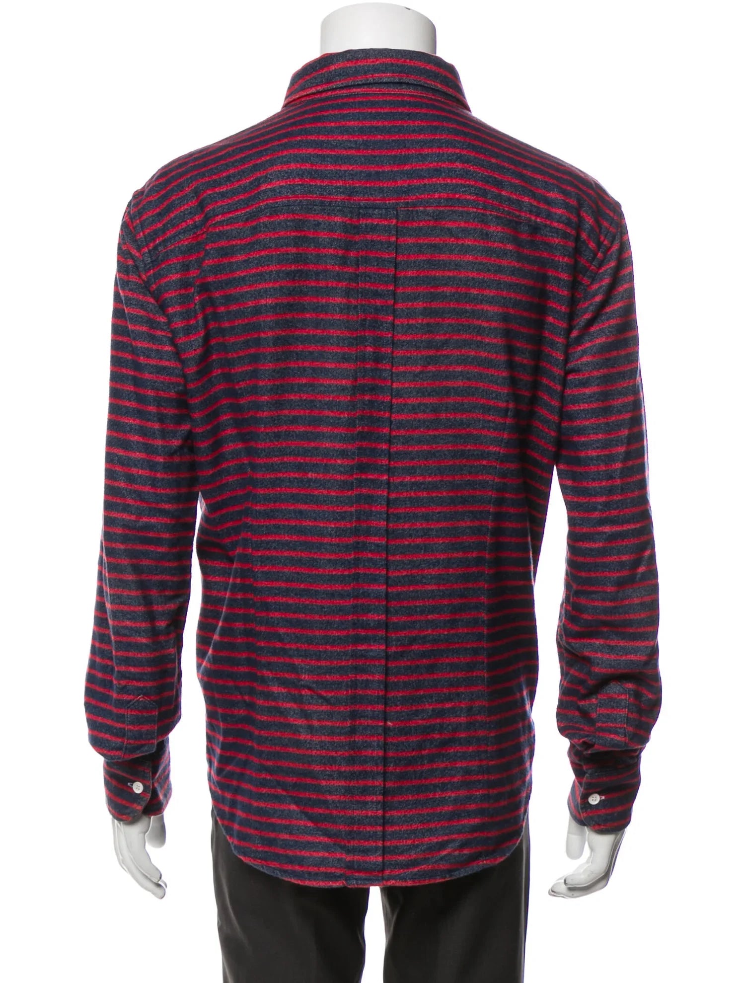 The RealReal,Band of Outsiders, Band of Outsiders Navy And Red Horizontal Striped Flannel Button Up Shirt With Front Chest Pocket, Red, Medium-43-Tag3
