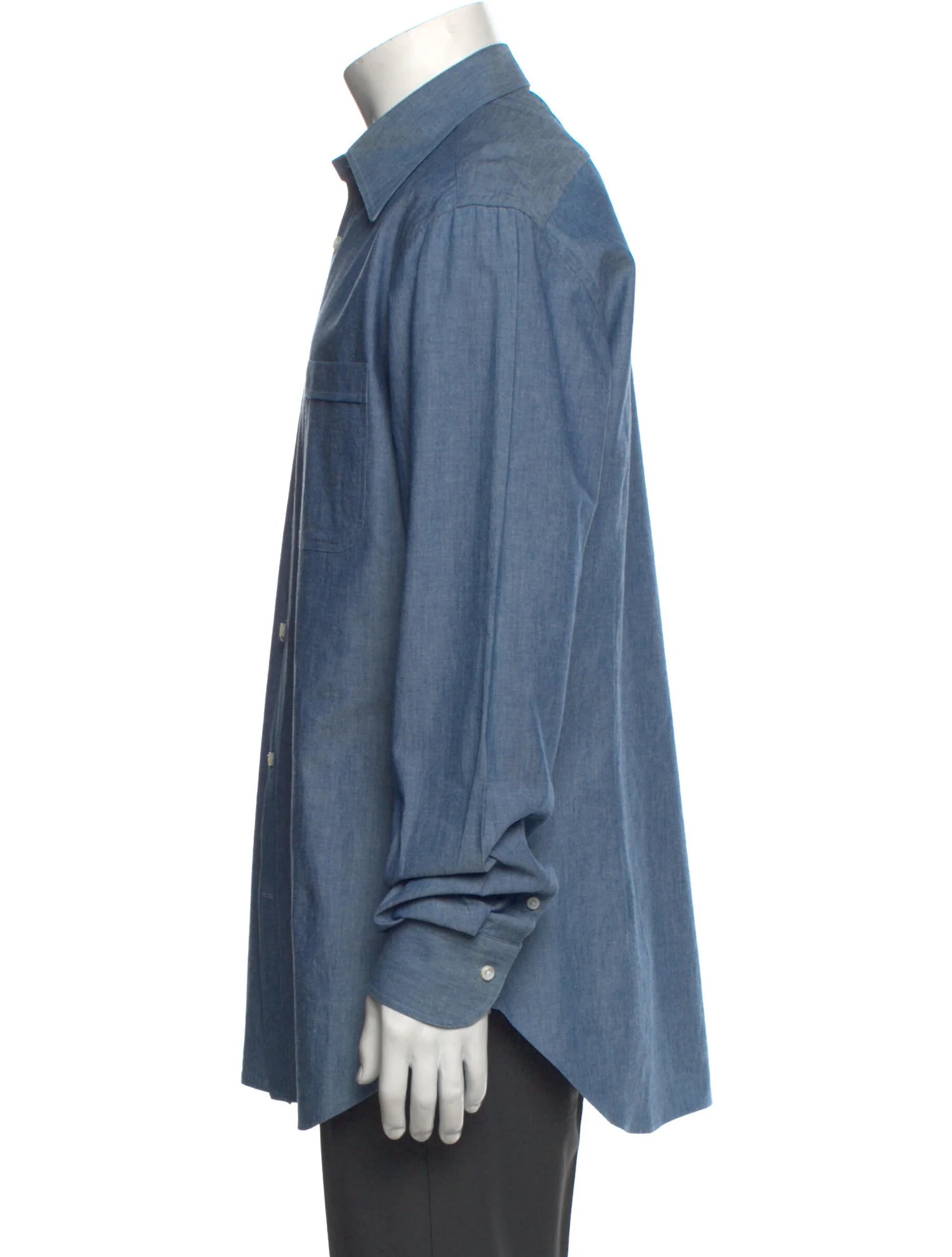 The RealReal,Battistoni, Battistoni Blue Long Sleeve Button Up Shirt With Front Chest Pocket, Blue, Medium-44-TagM