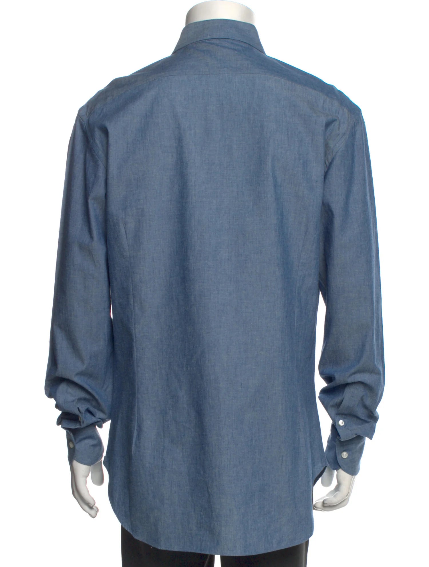 The RealReal,Battistoni, Battistoni Blue Long Sleeve Button Up Shirt With Front Chest Pocket, Blue, Medium-44-TagM