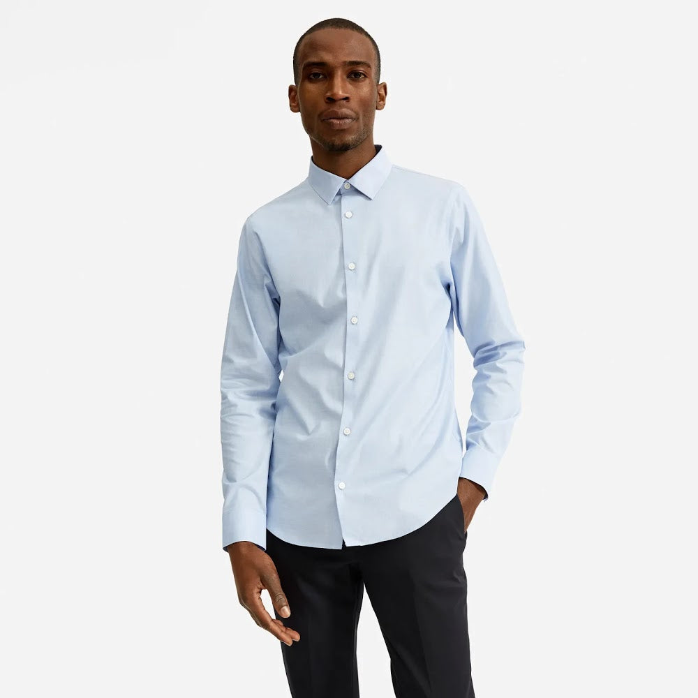 Everlane, Everlane Pale Blue Slim Fit Performance Button Up Shirt, Blue, Medium-42-TagM