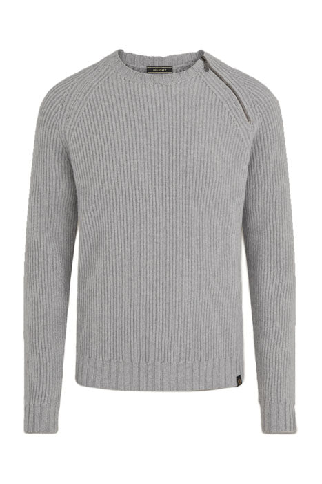 Otrium,Belstaff, Belstaff Light Grey Ribbed Heavyweight Sweater With Shoulder Zipper Detail, Grey, Small-40-TagXXL