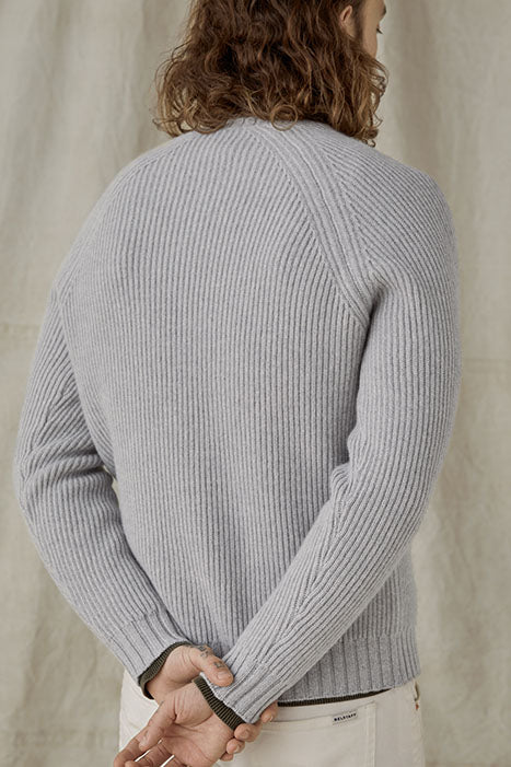 Otrium,Belstaff, Belstaff Light Grey Ribbed Heavyweight Sweater With Shoulder Zipper Detail, Grey, Small-40-TagXXL