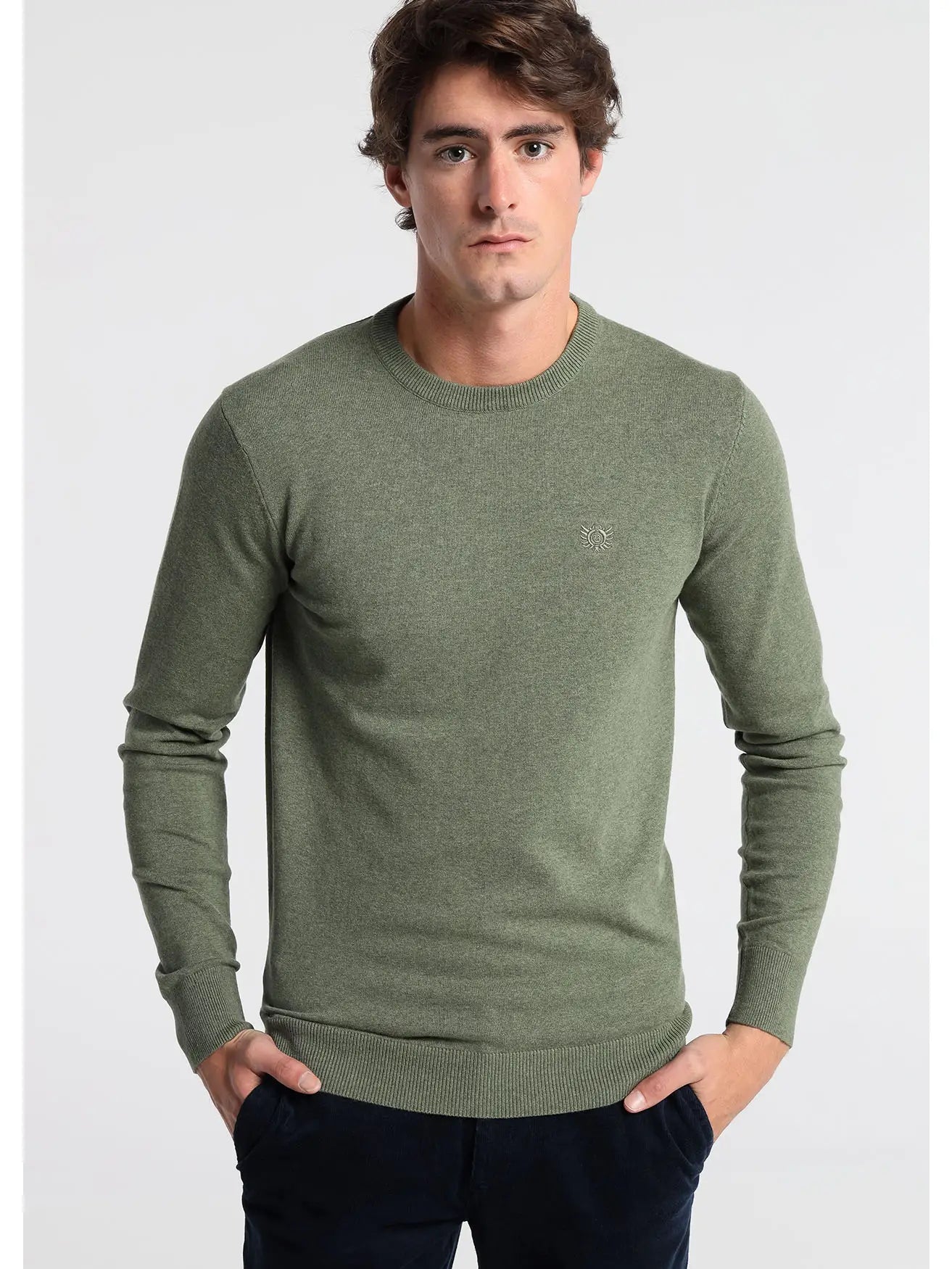 Faire,Bendorff, Bendorff Heather Green Knit Longsleeve Crewneck Sweater, Green, Small-38-TagM