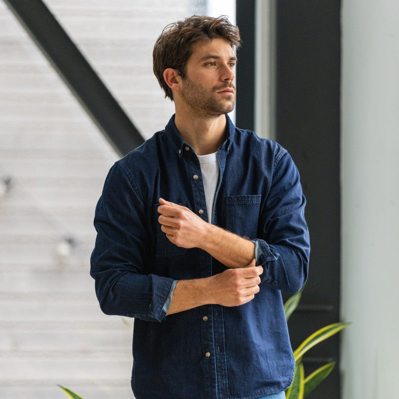 Faire,Billy Belt, Billy Belt Dark Blue Denim Button Up Shirt, Blue, Extra Extra Large-51-TagXXLSmall-40-TagSMedium-42-TagMMedium-43-TagMExtra Large-50-TagXLExtra Large-47-TagXLLarge-45-TagLExtra Large-48-TagXL