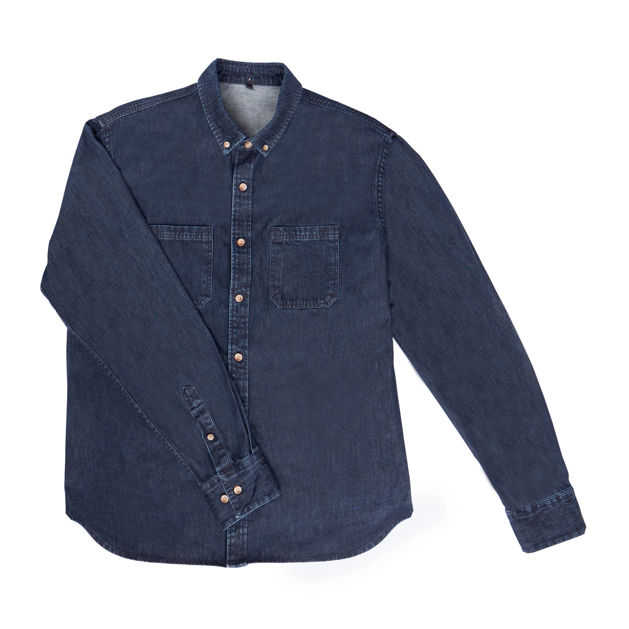Faire,Billy Belt, Billy Belt Dark Blue Denim Button Up Shirt, Blue, Extra Large-48-TagXL