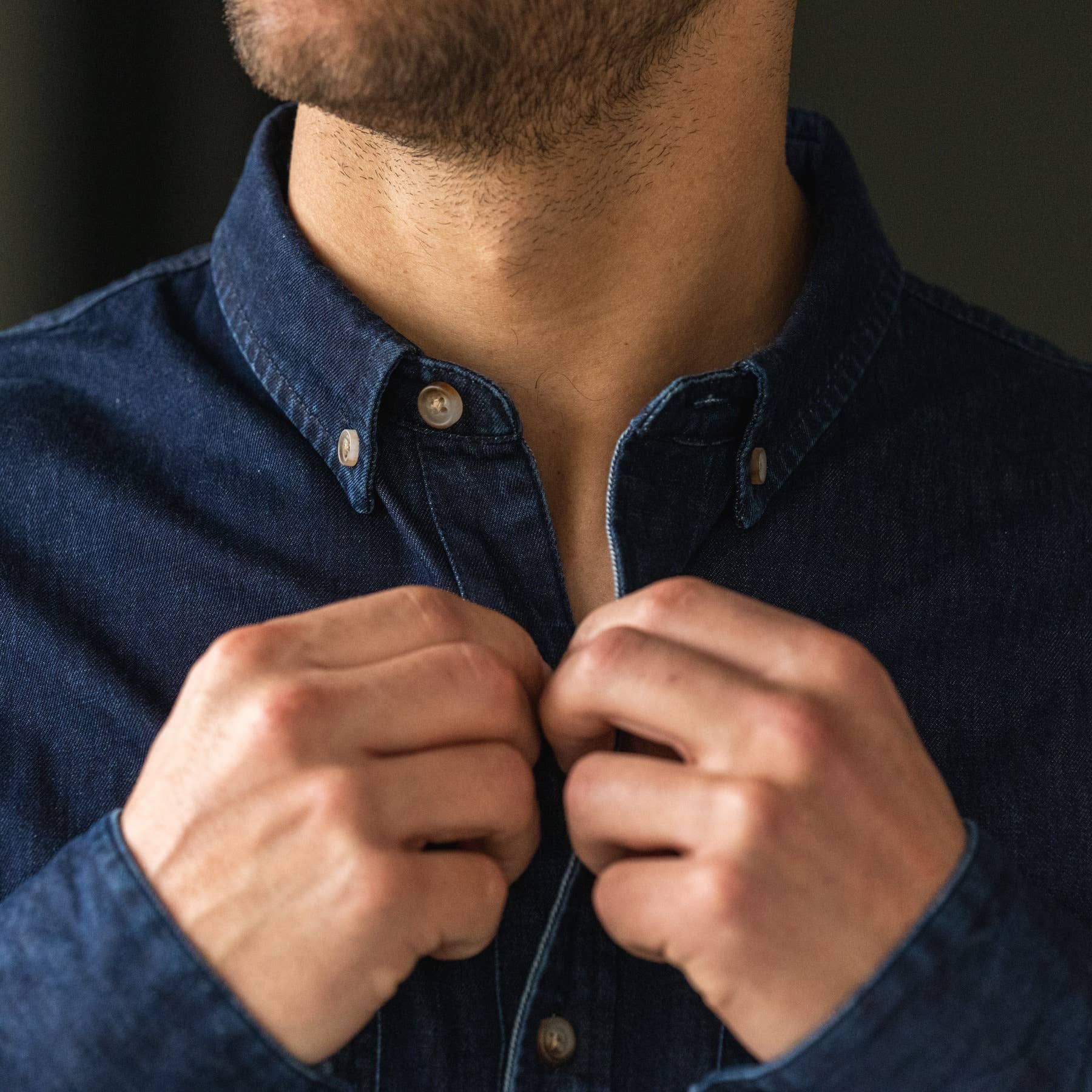 Faire,Billy Belt, Billy Belt Dark Blue Denim Button Up Shirt, Blue, Extra Large-47-TagXL