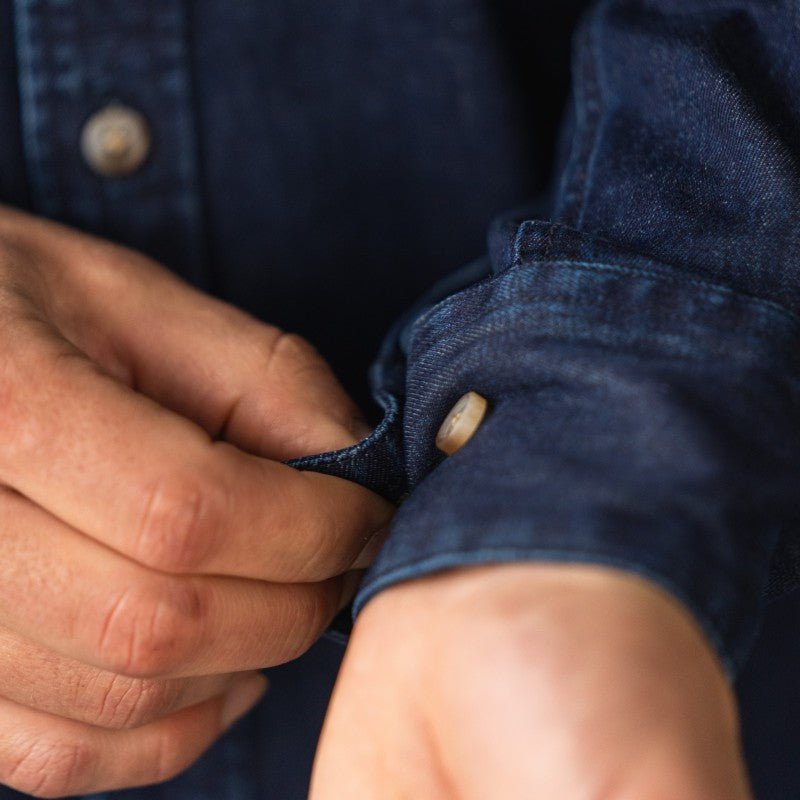 Faire,Billy Belt, Billy Belt Dark Blue Denim Button Up Shirt, Blue, Extra Extra Large-51-TagXXL