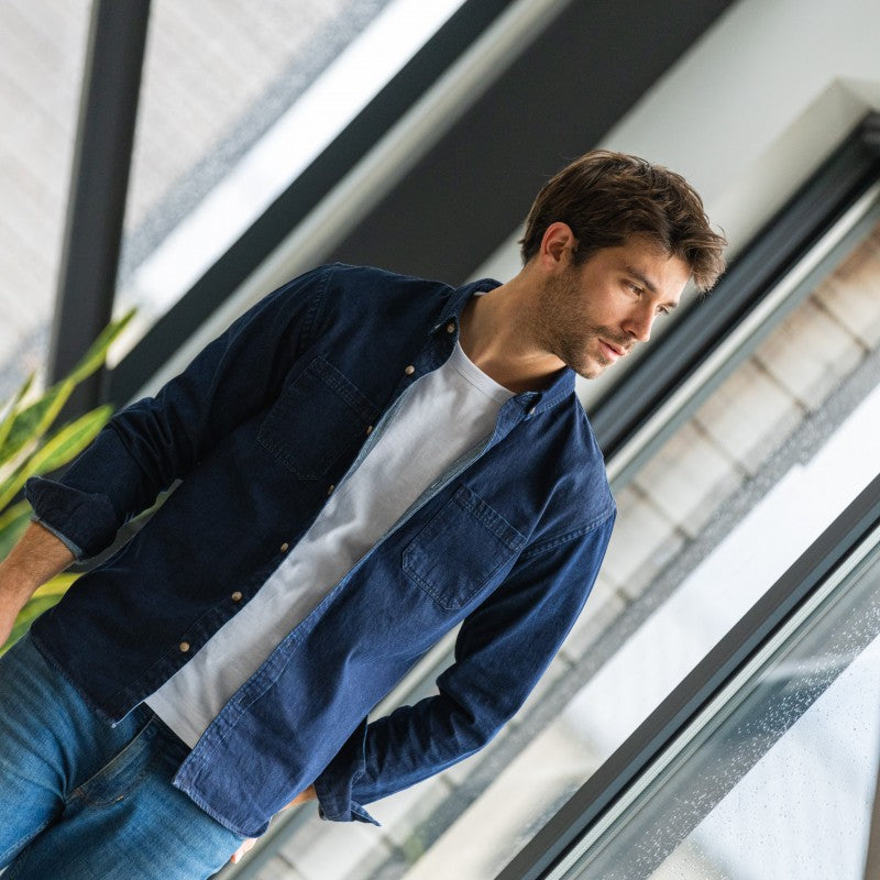 Faire,Billy Belt, Billy Belt Dark Blue Denim Button Up Shirt, Blue, Small-40-TagS