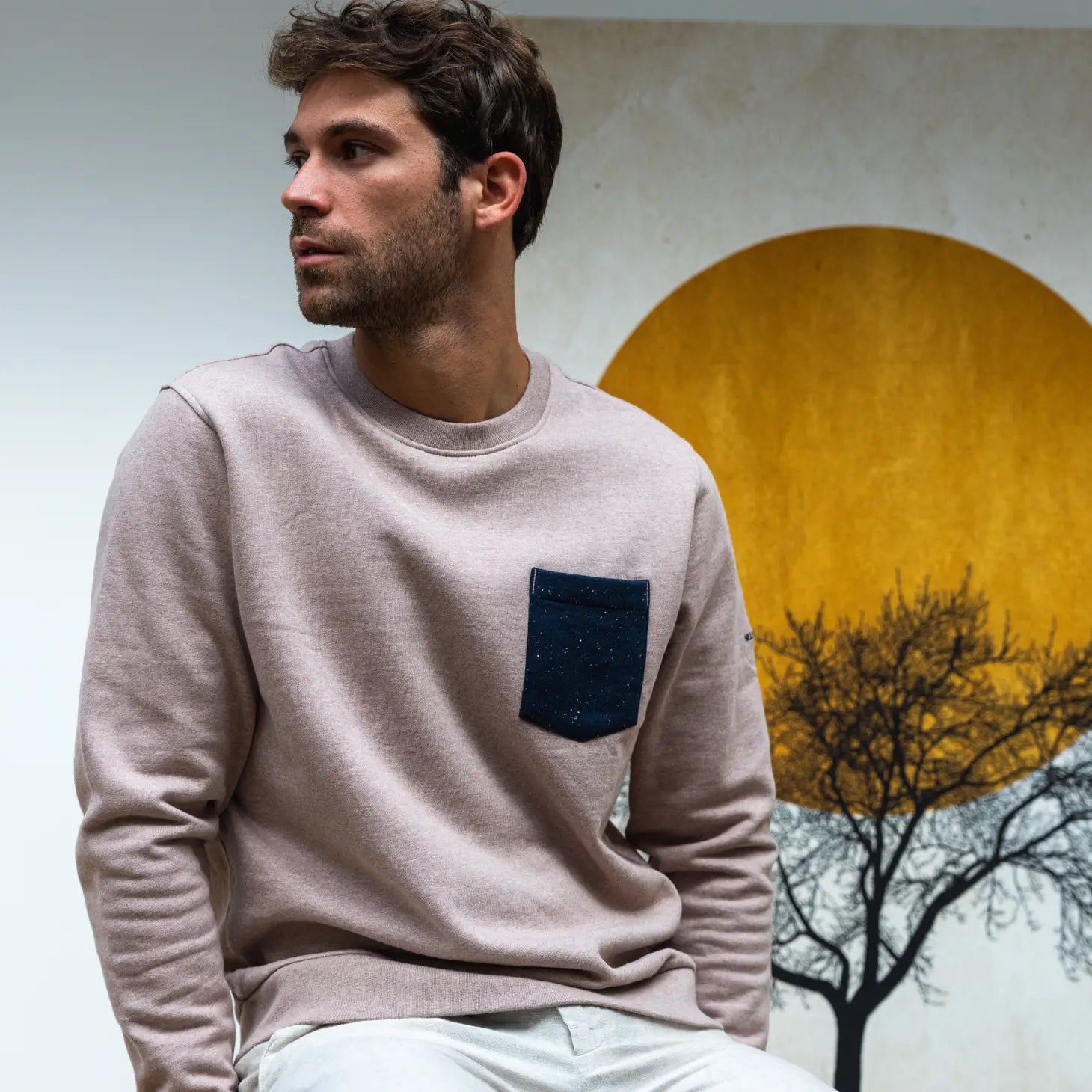 Faire,Billy Belt, Billy Belt Heather Taupe Crewneck Sweatshirt, Tan, Medium-42-TagM