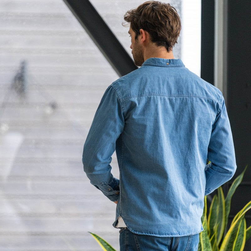 Faire,Billy Belt, Billy Belt Light Blue Denim Button Up Shirt, Blue, Extra Large-47-TagXL