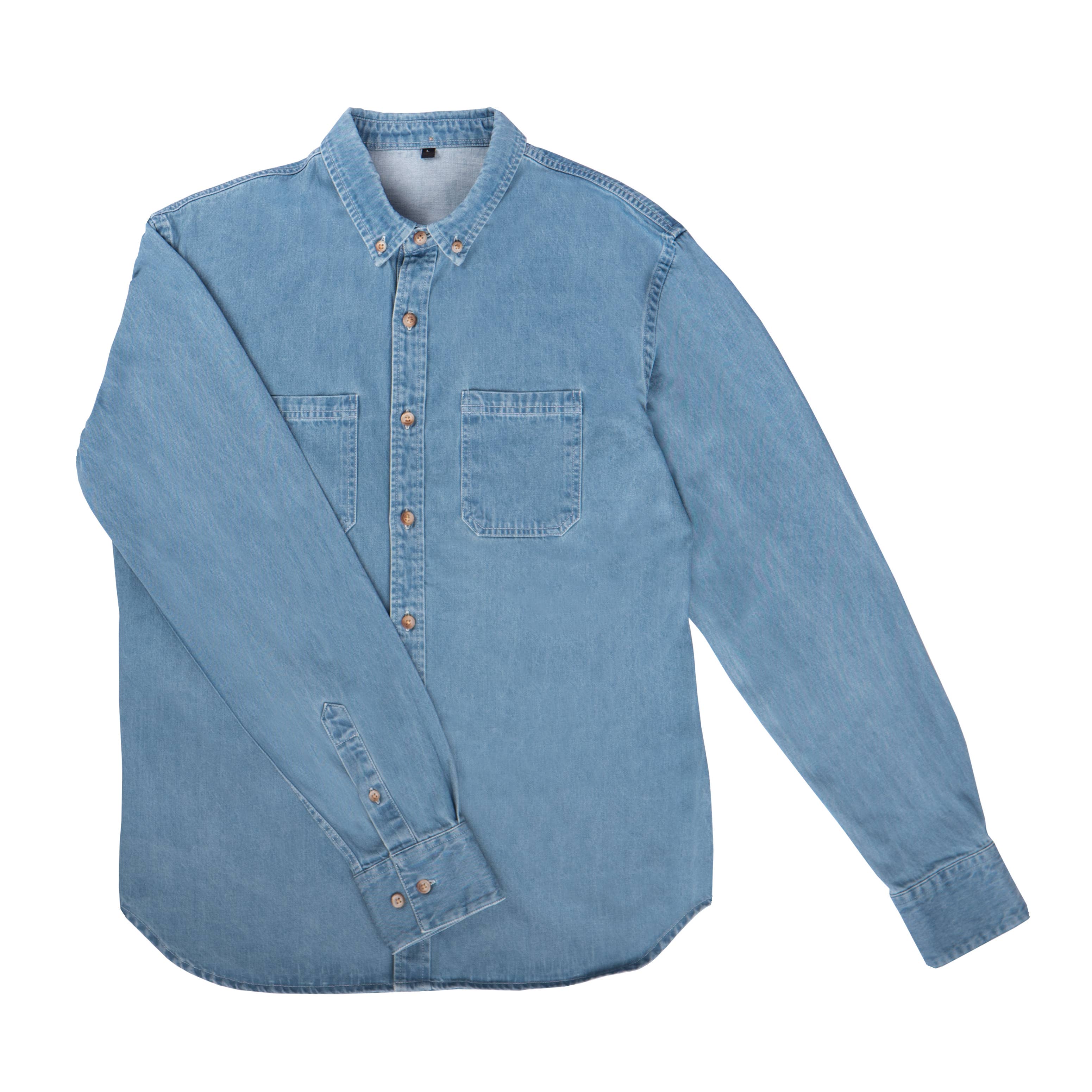 Faire,Billy Belt, Billy Belt Light Blue Denim Button Up Shirt, Blue, Large-45-TagL