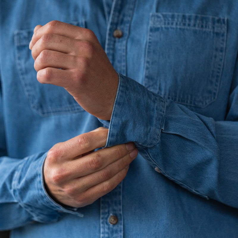Faire,Billy Belt, Billy Belt Light Blue Denim Button Up Shirt, Blue, Medium-43-TagM