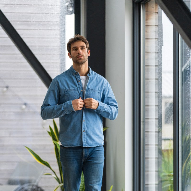 Faire,Billy Belt, Billy Belt Light Blue Denim Button Up Shirt, Blue, Small-40-TagSMedium-43-TagMExtra Large-49-TagXLExtra Large-47-TagXLLarge-45-TagLLarge-46-TagL