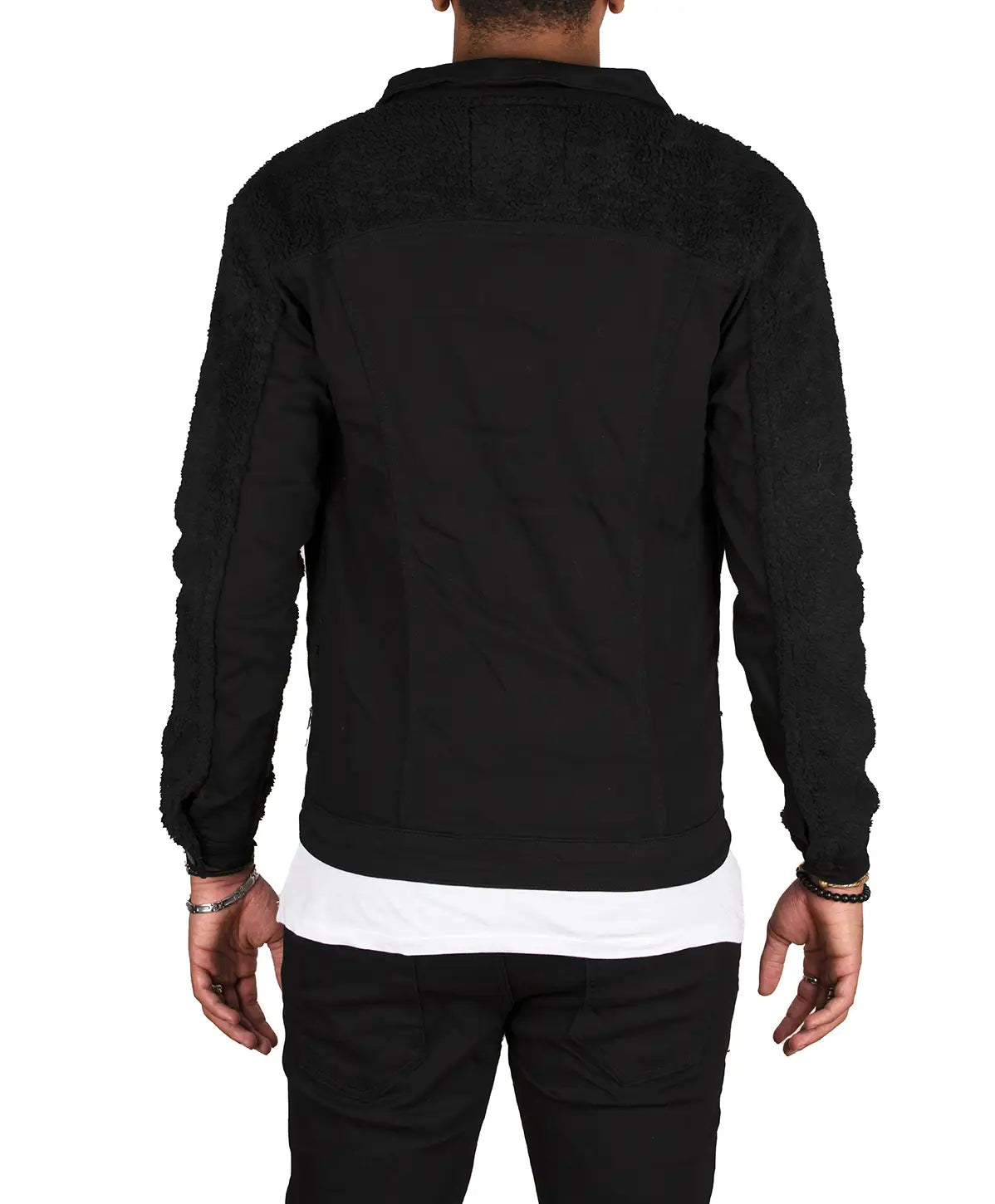 Faire,Black Industry, Black Industry Black Shearling & Denim Jacket, Black, Medium-42-TagM