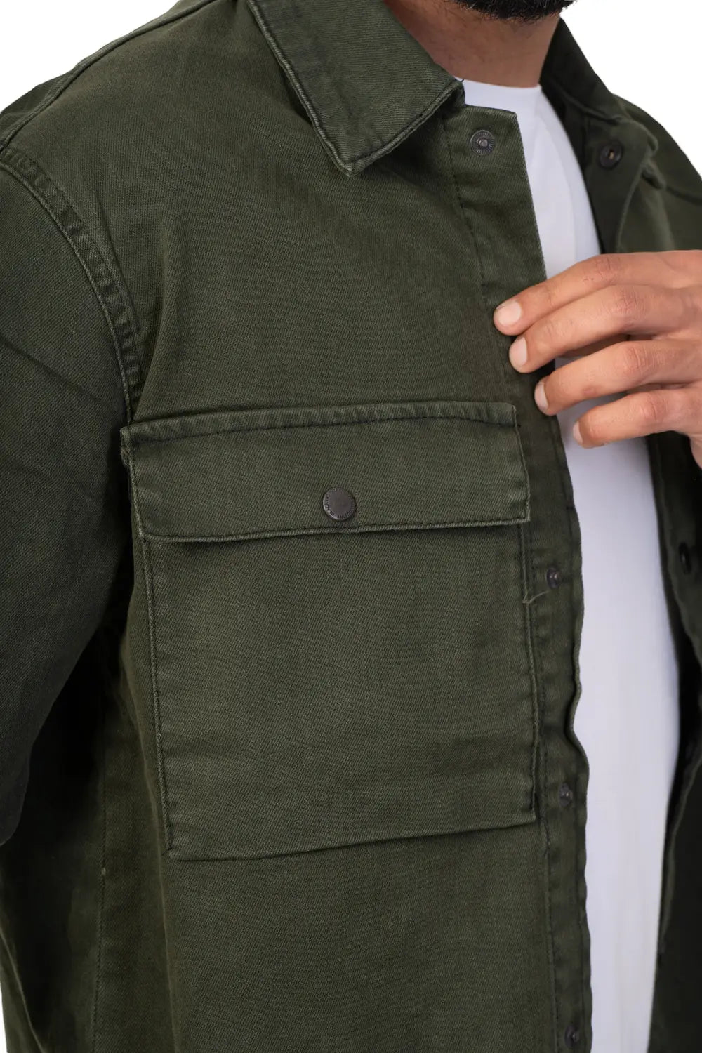 Faire,Black Industry, Black Industry Olive Green Denim Shacket, Green, Medium-42-TagM