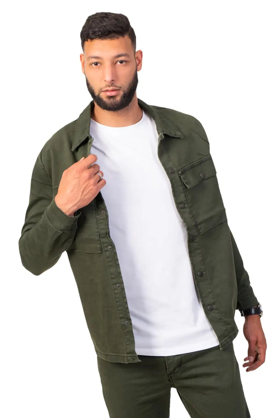 Faire,Black Industry, Black Industry Olive Green Denim Shacket, Green, Small-42-TagS