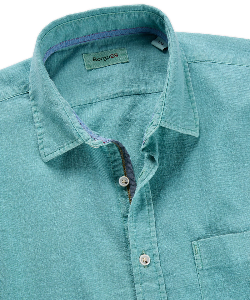 Borgo28 Aqua Green Garment Dyed Shortsleeve Button Up Shirt
