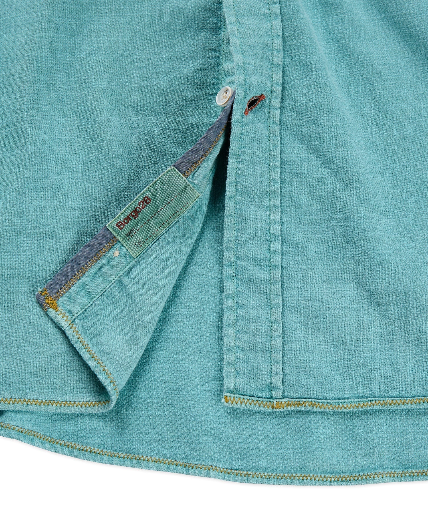 Brand Partner,Borgo28, Borgo28 Aqua Green Garment Dyed Shortsleeve Button Up Shirt, Green, Large-46-TagLMedium-43-TagMExtra Large-48-TagXL