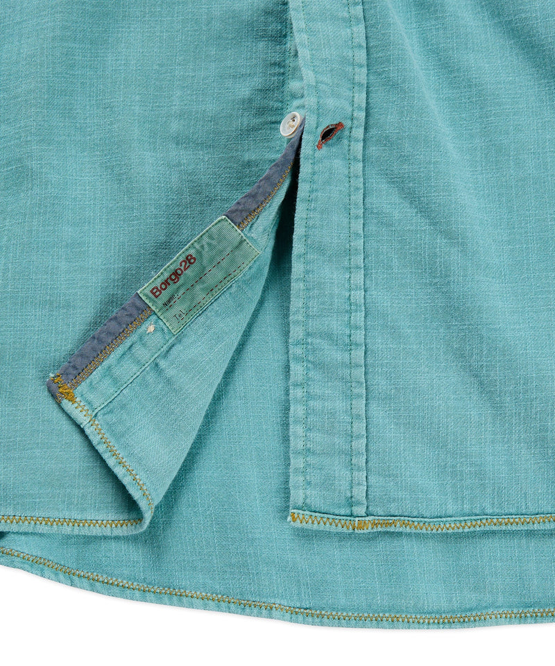 Aqua Green Garment Dyed Shortsleeve Button Up Shirt