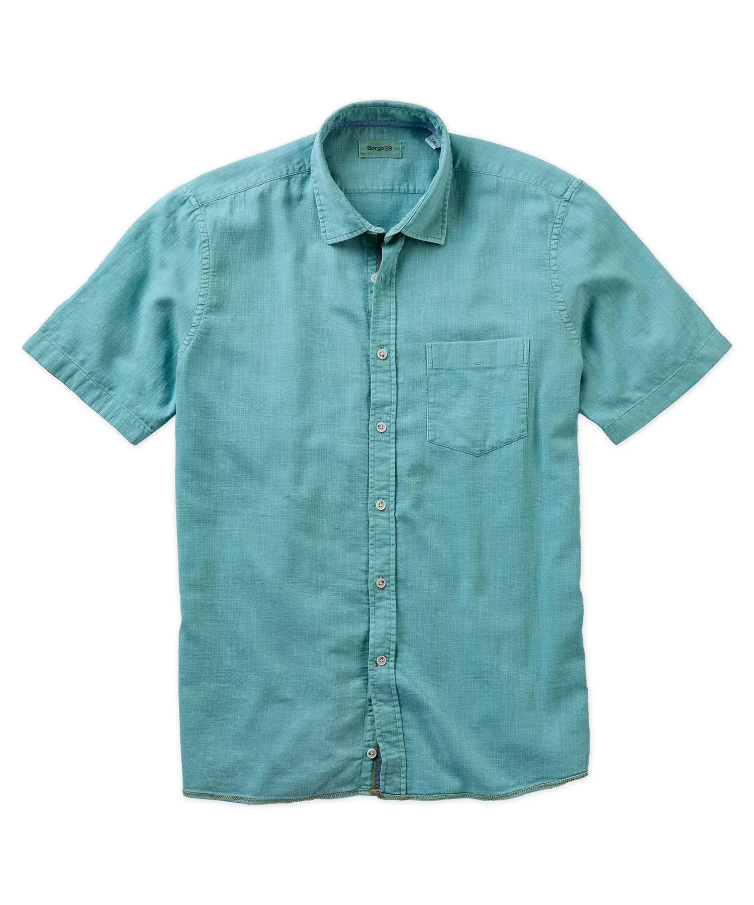 Brand Partner,Borgo28, Borgo28 Aqua Green Garment Dyed Shortsleeve Button Up Shirt, Green, Large-46-TagLMedium-43-TagMExtra Large-48-TagXL