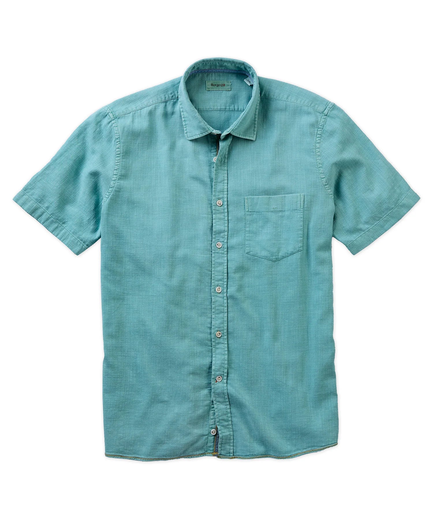 Brand Partner,Borgo28, Borgo28 Aqua Green Garment Dyed Shortsleeve Button Up Shirt, Green, Extra Large-48-TagXL