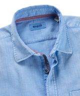 Borgo28 Blue Garment Dyed Shortsleeve Button Up Shirt