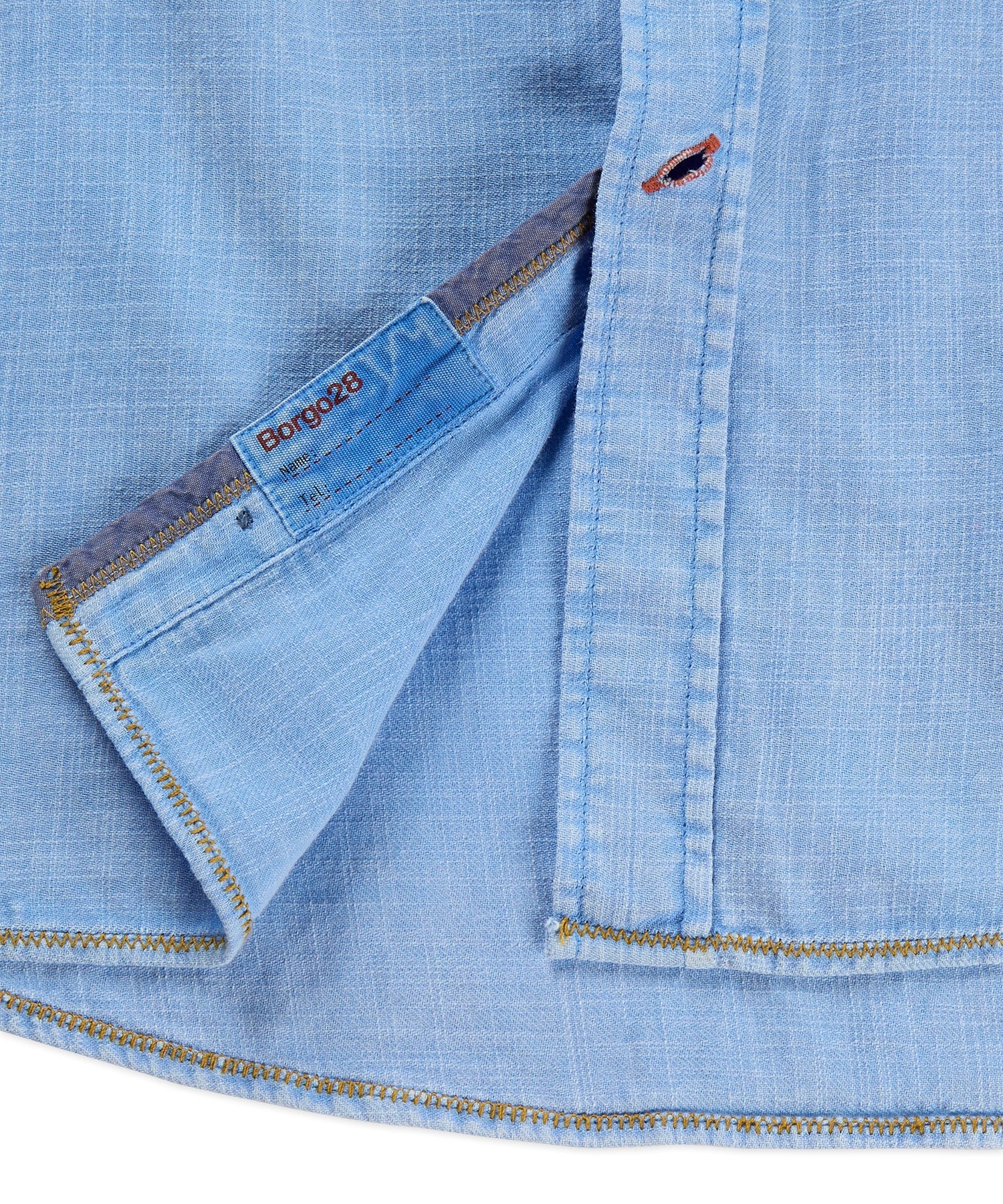 Brand Partner,Borgo28, Borgo28 Blue Garment Dyed Shortsleeve Button Up Shirt, Blue, Large-46-TagL