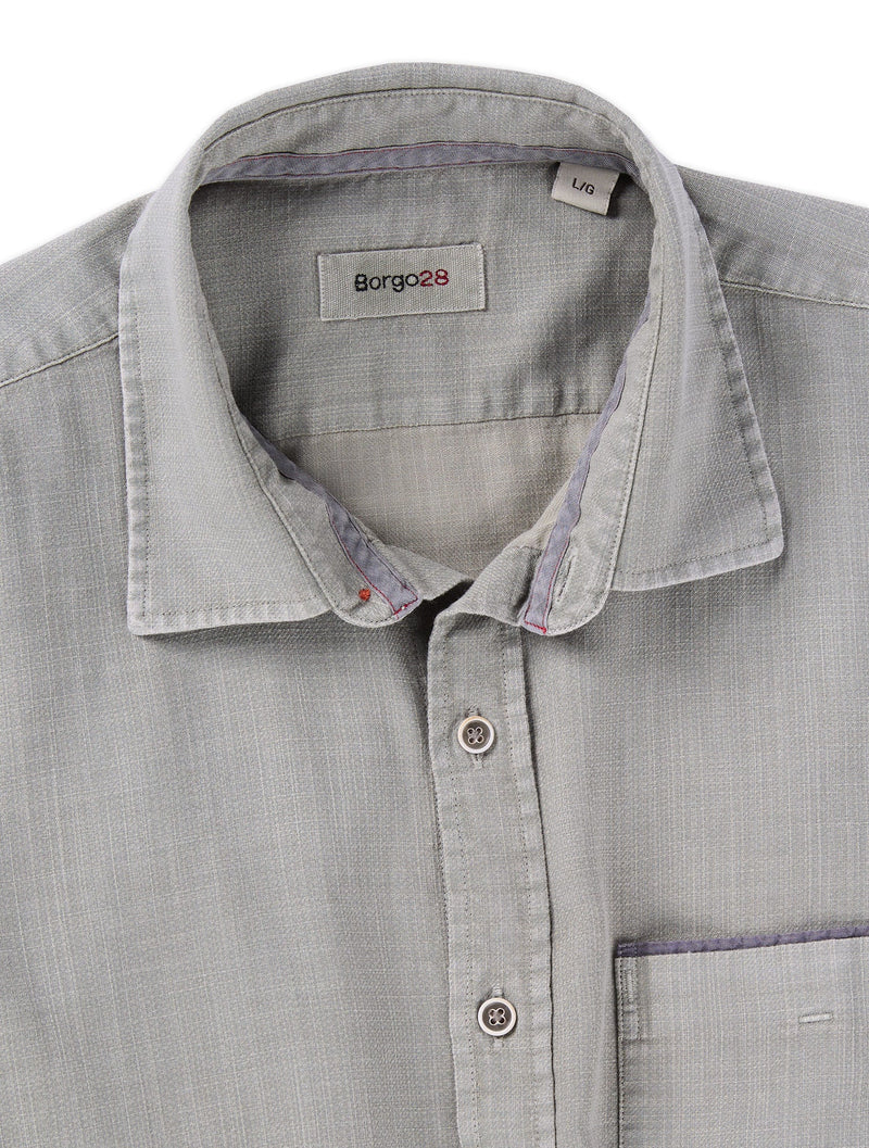 Borgo28 Pastel Green Garment Washed Long Sleeve Button Up with Chest Pocket